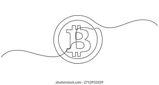 Dibujo de línea continuo de la silueta de criptomoneda de bitcoin. Blockchain, finanzas y concepto de tecnología bancaria dibujado por una línea, Bitcoin, criptomoneda, arte de una línea, dinero, finanzas, financiero