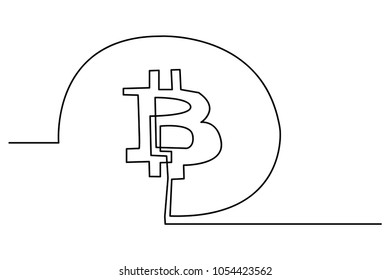 Continuous line drawing of Bitcoin digital currency.
  Vector illustrations