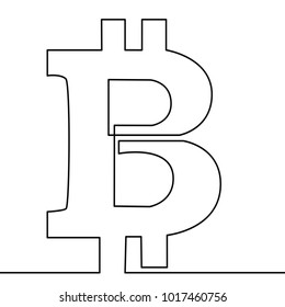 Continuous line drawing of bitcoin sign, Black and white vector minimalistic hand drawn illustration