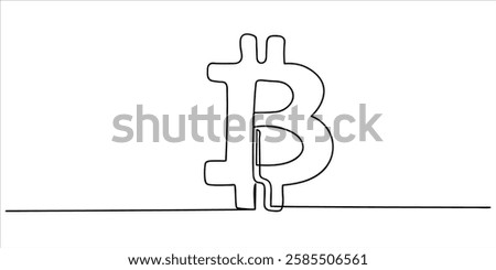 Continuous line drawing bitcoin sign on white background. Cryptocurrency concept, bitcoin in linear style. Vector doodle illustration