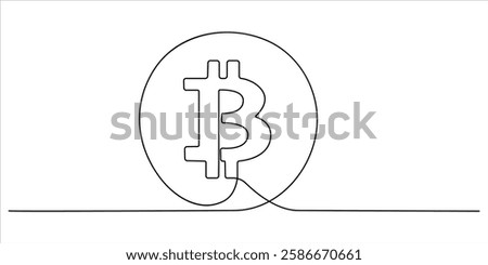 Continuous line drawing bitcoin sign. Cryptocurrency concept, bitcoin in linear style. Vector doodle illustration on white background.