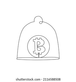 Dibujo de línea continua, bitcoin bajo ilustración vectorial de cúpula de vidrio. Concepto de dinero seguro. Seguro financiero.