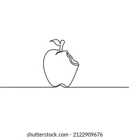 Dibujo de línea continua de manzana mordida, doodle de icono de fruto, objeto de una línea, arte de una sola línea, ilustración vectorial