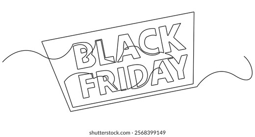 continuous line drawing of black friday word sign.one line drawing of black friday writing for discount promotion.single line vector illustration.isolated white background