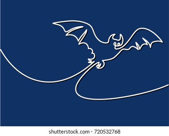 Continuous line drawing of black halloween bat silhouette. Vector illustration