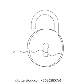 continuous line drawing Black isolated outline icon of unlocked lock on white background. Line Icon of padlock