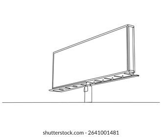 Continuous line drawing of blank billboard. Single line illustration of billboard. Advertisting and promotion, business concept. Editable outline