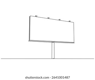 Continuous line drawing of blank billboard. Single line illustration of billboard. Advertisting and promotion, business concept. Editable outline