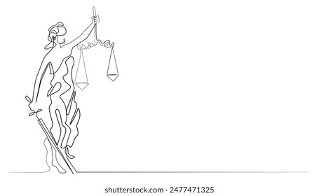 continuous line drawing of blind justice.abstract single line art statue of blind justice,with scales of justice and sword.one line vector illustration