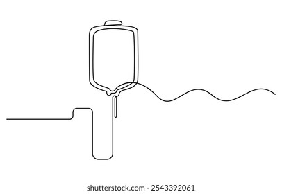 Dibujo continuo de la línea de la bolsa de sangre. Dibujo de una línea de la bolsa de transfusión de sangre médica. Ilustración vectorial de una sola línea de suministro de sangre en el hospital, Día Mundial del Donante de Sangre. Una sola línea continua