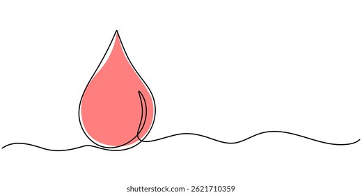 Desenho de linha contínua de gota de sangue em fundo transparente, ícone de gota de sangue desenho contínuo de uma linha, Estilo único de gota de sangue, conceito de linha minimalista, ícone de gota de água. vetor 