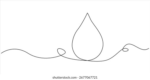 Dibujo continuo de línea de gota de sangre sobre fondo transparente, icono de gota de sangre dibujo continuo de una línea, Dibujo continuo de una sola línea de gota de sangre, Dibujo continuo de línea de gota.