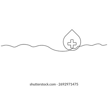 Dibujo continuo de la línea de la gota de sangre, gotita de Vector, símbolo médico, aislado en fondo transparente