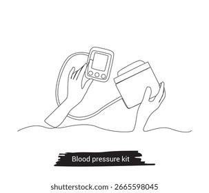 Dibujo de línea continuo de la ilustración del contorno del kit de presión arterial