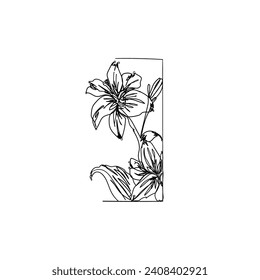 Continuous Line Drawing Blooming flowers and hibiscus. Sketch Hand drawn flower. Illustration icon Vector