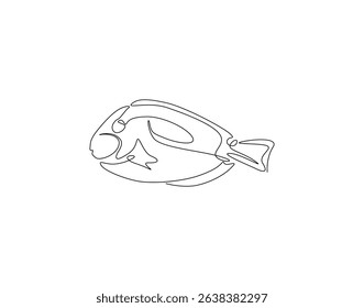 Continuous line drawing of blue tang fish. Single line illustration of surgeonfish animal. Underwater concept. Editable outline