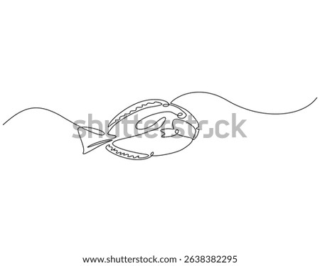 Continuous line drawing of blue tang fish. Single line illustration of surgeonfish animal. Underwater concept. Editable outline