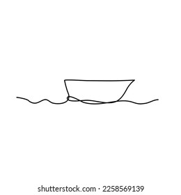 Continuous line drawing boat easy drawing  clip art boat in reiver black   white