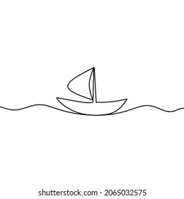 Continuous line drawing of boat, object one line, single line art, vector illustration
