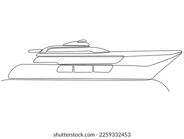 línea continua que sale del barco que viaja a alta velocidad en las aguas. concepto de viaje en yate. yate aislado con fondo blanco