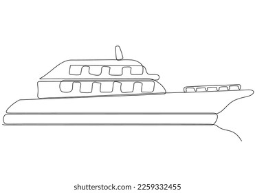 continuous line drawing from the boat traveling at high speed in the waters. concept of traveling by yacht. yacht go isolated with white backgrounds