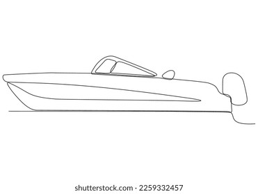 continuous line drawing from the boat traveling at high speed in the waters. concept of traveling by yacht. yacht go isolated with white backgrounds