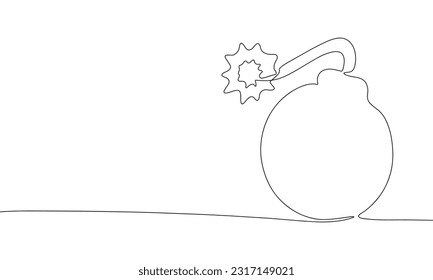 Continuous line drawing of bomb. Vector illustration as line art outline wallpaper for minimal poster, template, banner