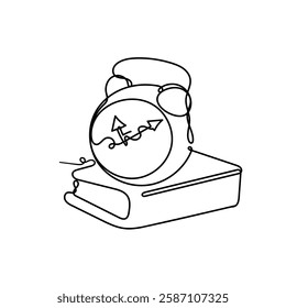 continuous line drawing book with alarm clock illustration icon