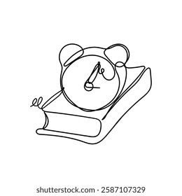 continuous line drawing book with alarm clock illustration icon