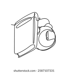 continuous line drawing book with alarm clock illustration icon