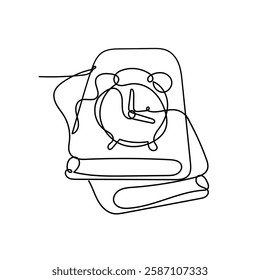 continuous line drawing book with alarm clock illustration icon