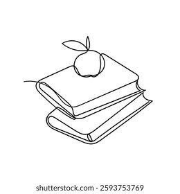 continuous line drawing book and apple illustration