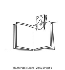 Ilustración de libro de dibujo de línea continua y dinero de billete