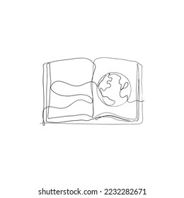 continuous line drawing book with globe illustration vector