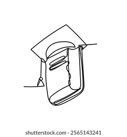 continuous line drawing book and graduation hat illustration