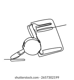 Ilustración de libro de dibujo de línea continua y lupa