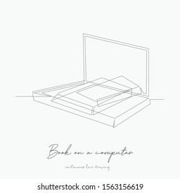 continuous line drawing. book on a computer. simple vector illustration. book on a computer concept hand drawing sketch line.
