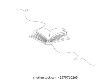 continuous line drawing of book and one line vector concept of education