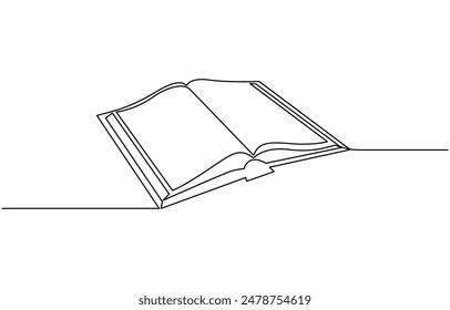 Continuous line drawing of book opening vector illustration, Continuous one line drawing open book with flying pages. Vector illustration education supplies back to school theme. Open book line art,