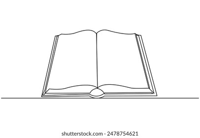 Continuous line drawing of book opening vector illustration, Continuous one line drawing open book with flying pages. Vector illustration education supplies back to school theme. Open book line art,