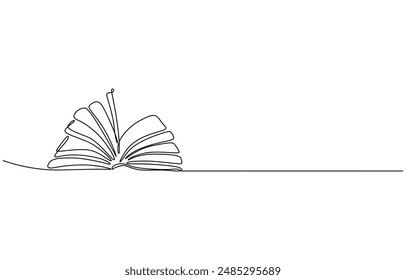 Continuous line drawing of book opening vector illustration, Continuous one-line drawing of book opening vector graphic illustration. 