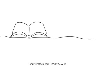 Continuous line drawing of book opening vector illustration, Continuous one-line drawing of book opening vector graphic illustration. 