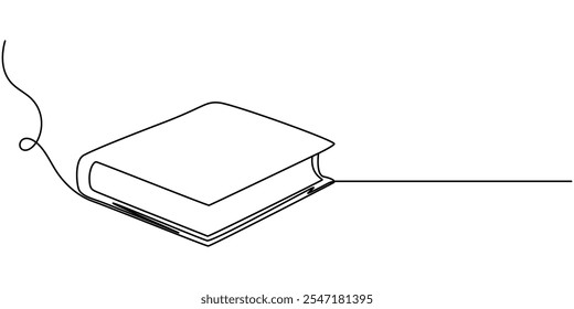 Continuous line drawing of book opening and closed vector illustration. Continuous one line drawing of opened book. One line drawing illustration of world book day. Education and knowledge concept 
