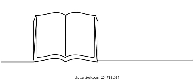 Continuous line drawing of book opening and closed vector illustration. Continuous one line drawing of opened book. One line drawing illustration of world book day. Education and knowledge concept 