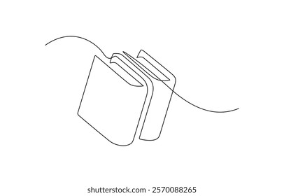 Continuous line drawing of book opening vector illustration, One continuous line drawing of Opened book with pen. Education in school and library studying in simple linear style.