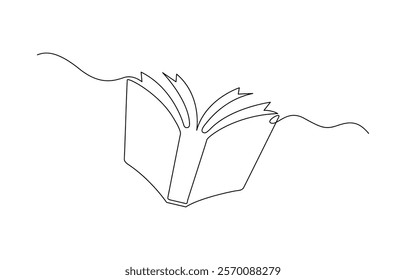 Continuous line drawing of book opening vector illustration, One continuous line drawing of Opened book with pen. Education in school and library studying in simple linear style.
