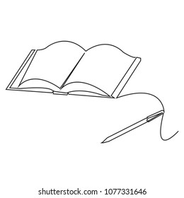 Continuous line drawing of a book with a pen Back to School concept