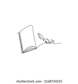 Continuous line drawing. book and pen illustration icon vector