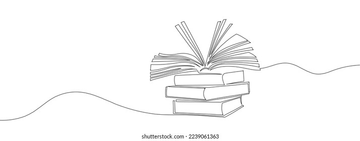 Dibujo continuo de un libro. Pilas de libros. Ilustración del vector