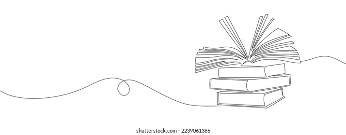 Dibujo continuo de un libro. Pilas de libros. Ilustración del vector